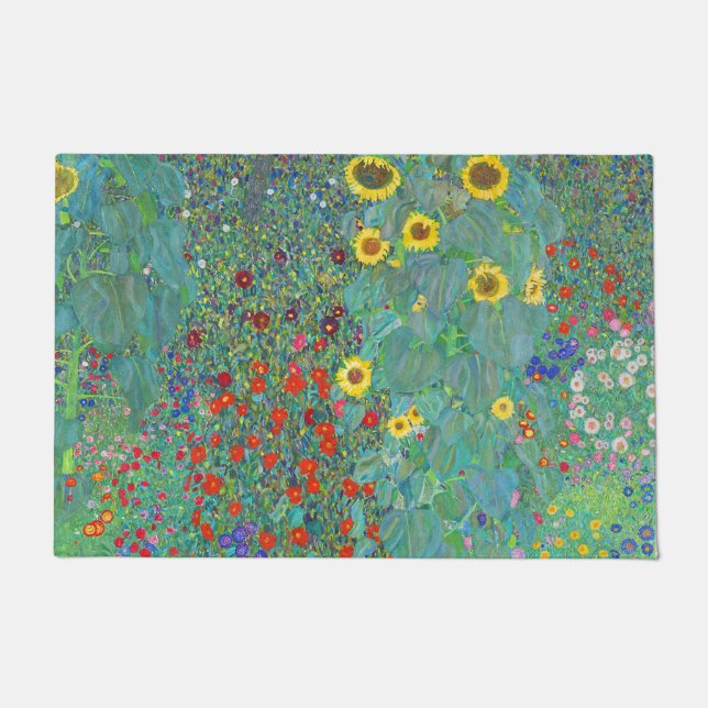 Felpudo Jardín de granja con girasoles por Gustav Klimt (Anverso)