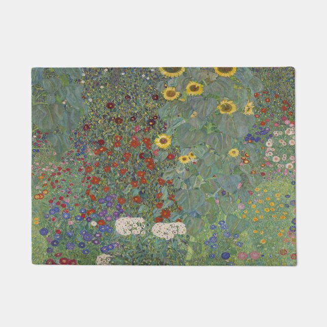 Felpudo Jardín de granja con girasoles por Gustav Klimt (Anverso)