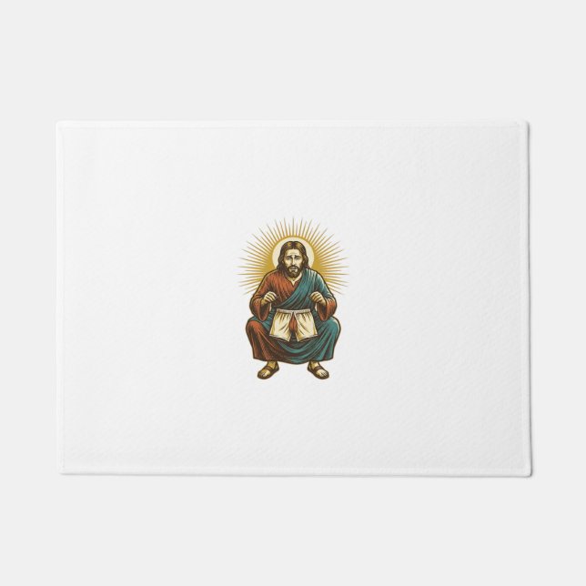 Felpudo Jesús ajustando incómodo wedgie a mitad de sentadi (Anverso)