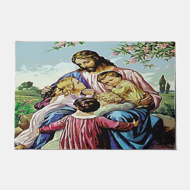 Felpudo Jesús y los niños Doormat (Anverso)