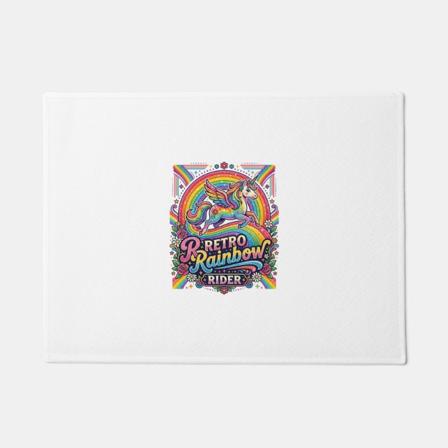 Felpudo Jinete de Arcoíris Retro Unicornio (Anverso)
