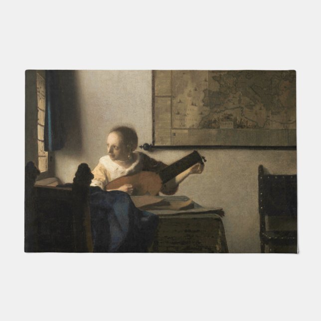 Felpudo Johannes Vermeer - Joven mujer con un Lute (Anverso)