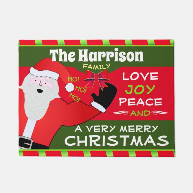 Felpudo Jolly Old Santa con tu nombre familiar | NAVIDADES (Anverso)
