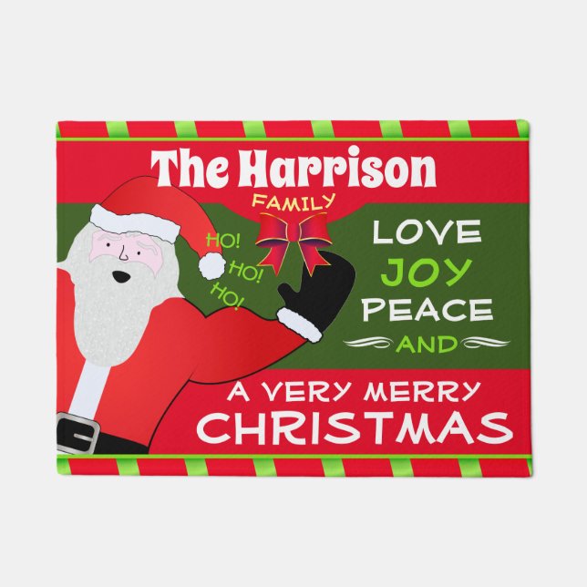 Felpudo Jolly Old Santa con tu nombre familiar | NAVIDADES (Anverso)