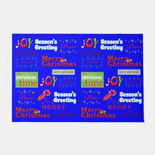 Felpudo Joy Peace Navidades Blue Matt Doormat (Anverso)