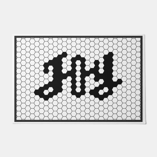 Felpudo Joy Script Holiday Faux Tile Negro y Blanco (Anverso)