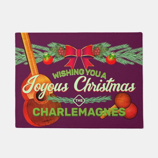 Felpudo Joyous Navidades con Cuatro y Marac en BURGUNDY (Anverso)