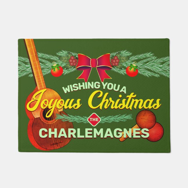 Felpudo Joyous Navidades con Cuatro y Marac en VERDE (Anverso)