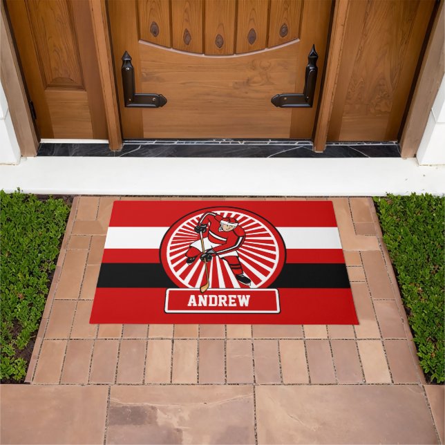 Felpudo Jugador de hockey sobre hielo personalizado (Exterior)