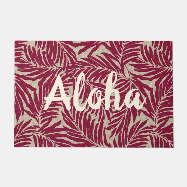 Felpudo Kahanu Palms Hawaiian Faux Linen Textura Aloha (Anverso)