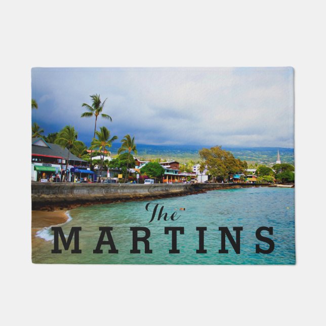 Felpudo Kailua Kona Pier Hawaii pintura al óleo arte digit (Anverso)