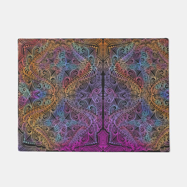 Felpudo Kaleidoscope arcoiris Mandala (Anverso)