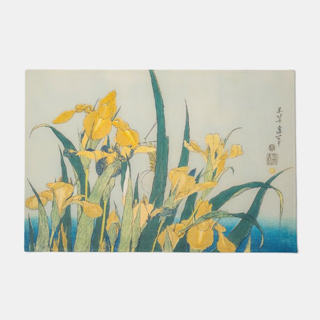 Felpudo Katsushika Hokusai - Grasshopper e Iris (Anverso)