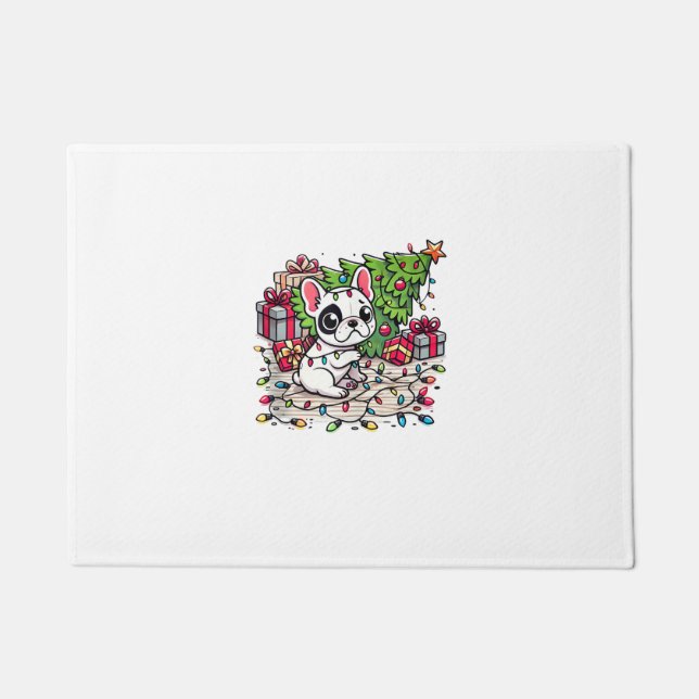 Felpudo Kawaii Anime Navidades de Frenchie Perro gracioso (Anverso)