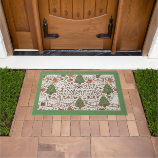 Felpudo Kawaii Cat Pattern Christmas Welcome Doormat