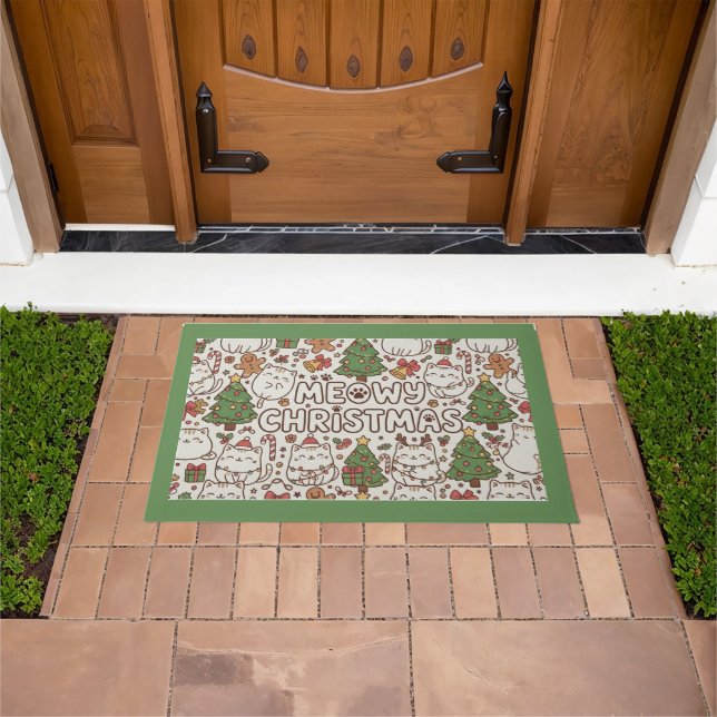 Felpudo Kawaii Cat Pattern Christmas Welcome Doormat (Exterior)