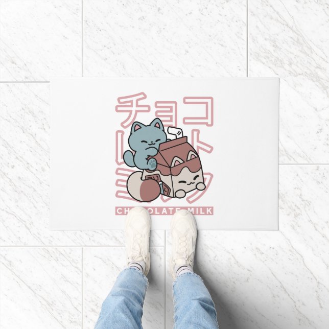 Felpudo Kawaii Cat with Chocolate Milk – Japanese Pop Art  (Interior)