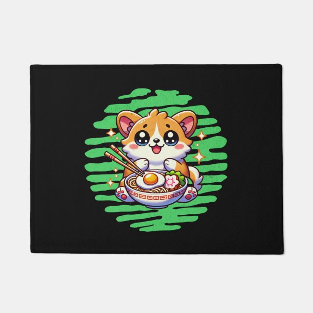 Felpudo Kawaii Corgi tazón de Ramen (Anverso)