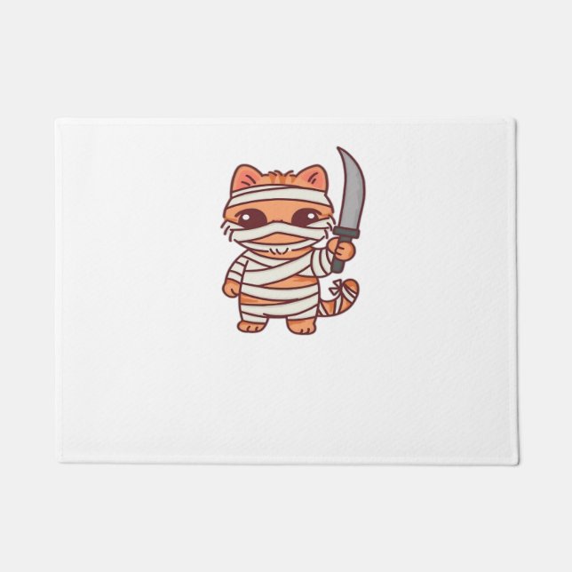Felpudo Kawaii Halloween Mummy Cat con la espada Classic T (Anverso)
