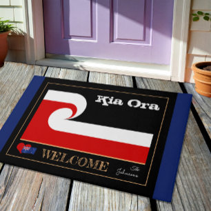 Felpudo Kia Ora y Maori Wave Flag house mat, rugby NZ/blu