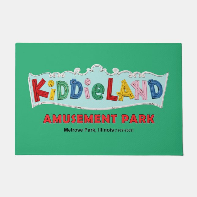 Felpudo Kiddieland Melrose Park, IL, Rótulo de texto (Anverso)