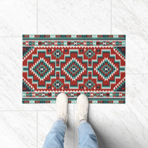 Felpudo Kilim Oriental Verde Negro Blanco Rojo