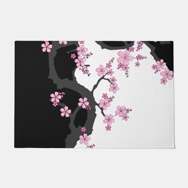 Felpudo Kimono japonés Sakura negro y rosa blanco (Anverso)
