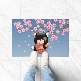 Felpudo Kitsune Kokeshi Doll - Chica negro Fox Geisha