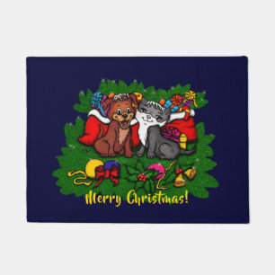 Felpudo Kitty and Puppy , Happy XMas
