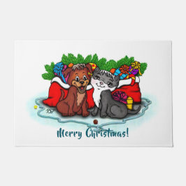 Felpudo Kitty and Puppy , Happy XMas