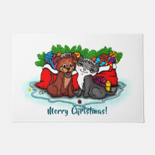 Felpudo Kitty and Puppy , Happy XMas