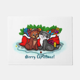 Felpudo Kitty and Puppy , Happy XMas