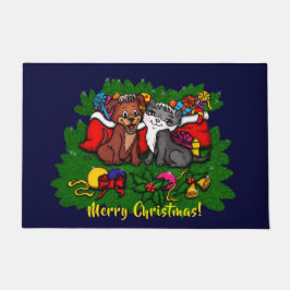 Felpudo Kitty and Puppy , Happy XMas