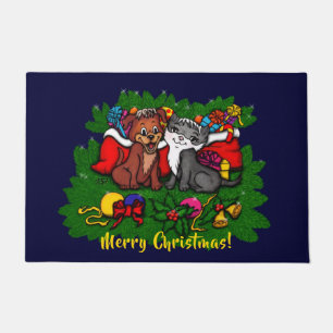 Felpudo Kitty and Puppy , Happy XMas