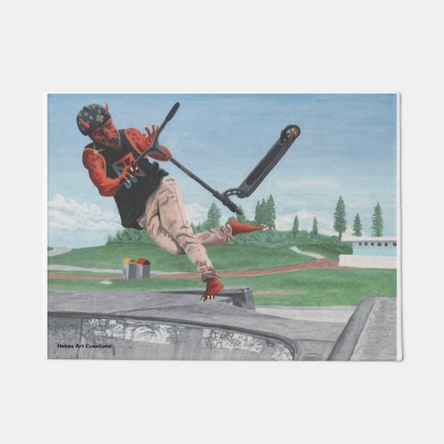 Felpudo Kobold Scooter Tricks Fantasy Art Doormat (Anverso)