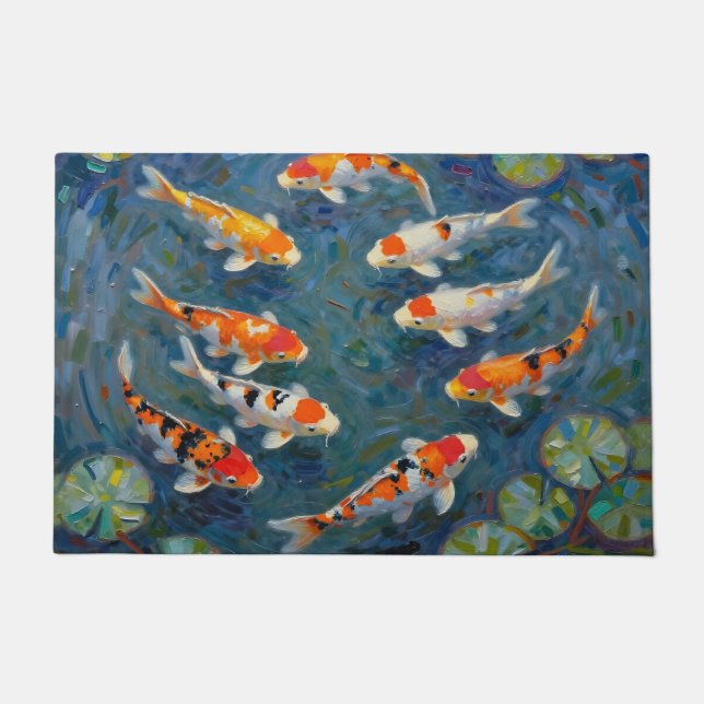 Felpudo Koi Fish Water Lilies Impressionist Pond (Anverso)