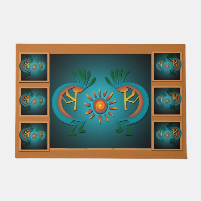 Felpudo Kokopelli con diseño Verde azulado Sun 3 (Anverso)