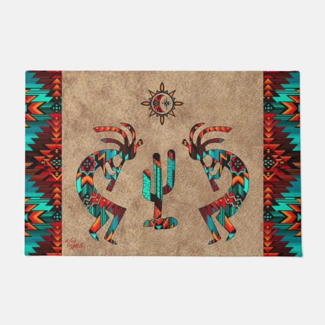 Felpudo Kokopelli Y Cactus Doormat (Anverso)