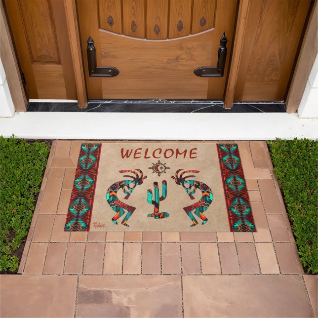 Felpudo Kokopelli Y Cactus Welcome Door Mat (Exterior)