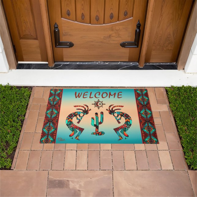 Felpudo Kokopelli Y Cactus Welcome Door Mat (Exterior)