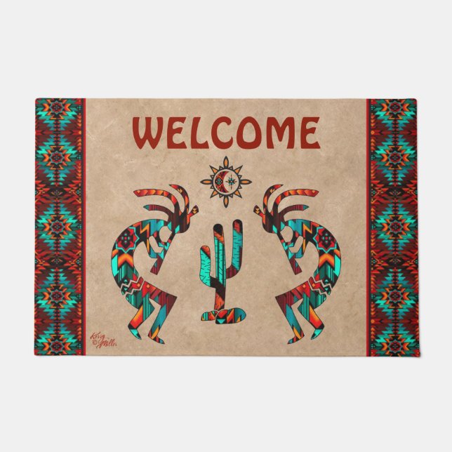 Felpudo Kokopelli Y Cactus Welcome Doormat (Anverso)
