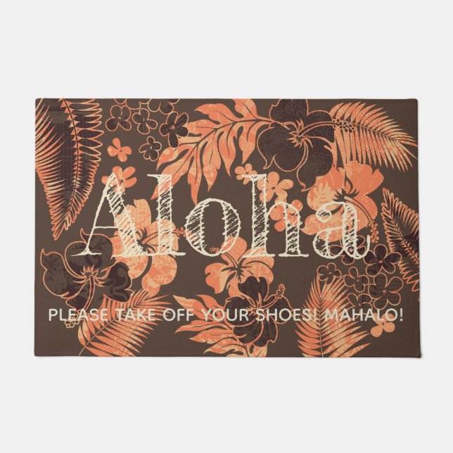 Felpudo Kona Times Hibiscus Hawaiian Aloha Brown (Anverso)