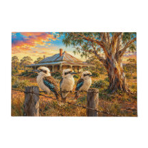 Kookaburras al atardecer en una cerca de alambre d
