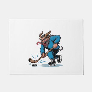 Felpudo Krampus espeluznante jugando hockey sobre hielo en