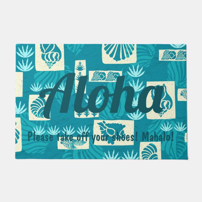 Felpudo Kua Bay Hawaiian conchas submarinas en Aloha Verde (Anverso)