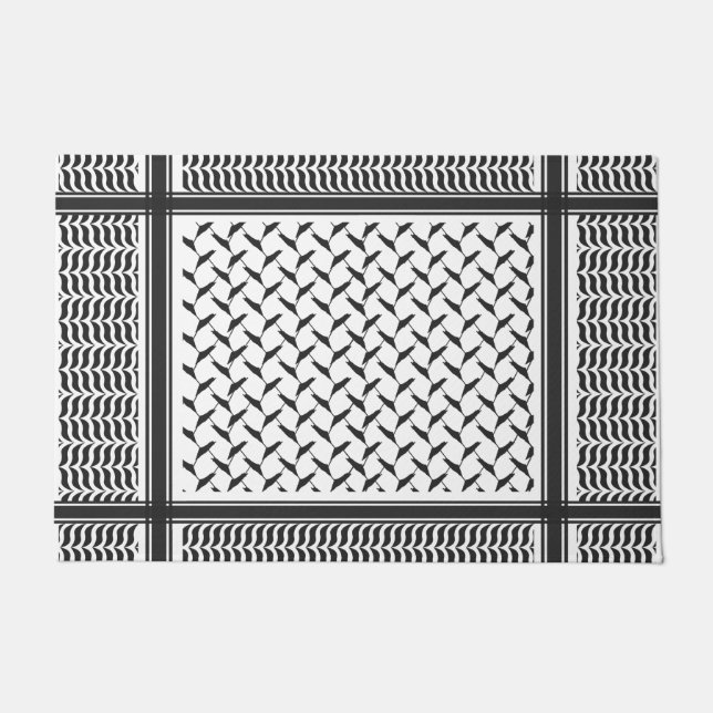 Felpudo Kuffiya jordano palestino blanco y negro (Anverso)