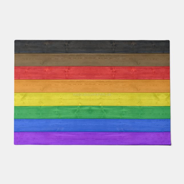 Felpudo La bandera del orgullo gay inclusivo de SlipperyJo (Anverso)