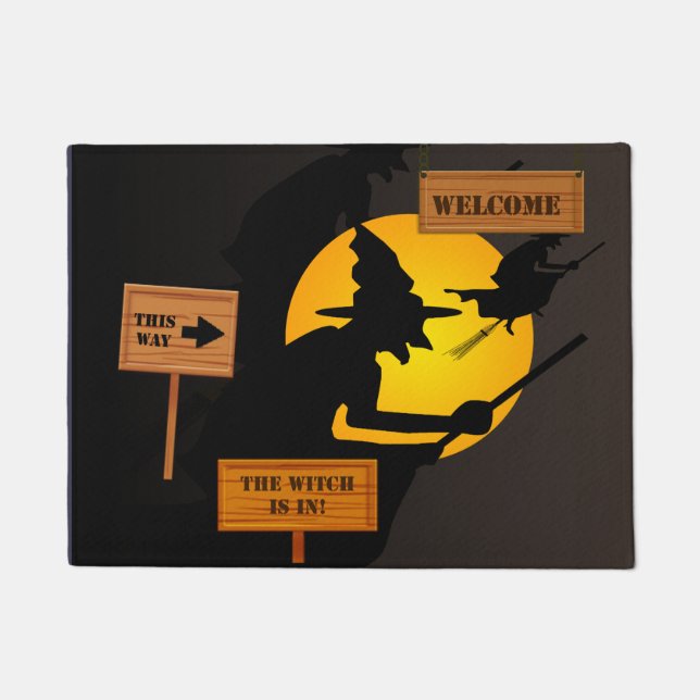 Felpudo La bruja de Halloween está en la puerta de Mat (Anverso)