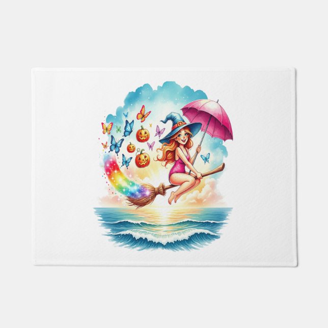 Felpudo La bruja de la sirena de Halloween en la habitació (Anverso)