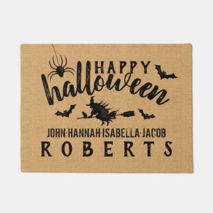 Felpudo La bruja del feliz Halloween golpea la arpillera